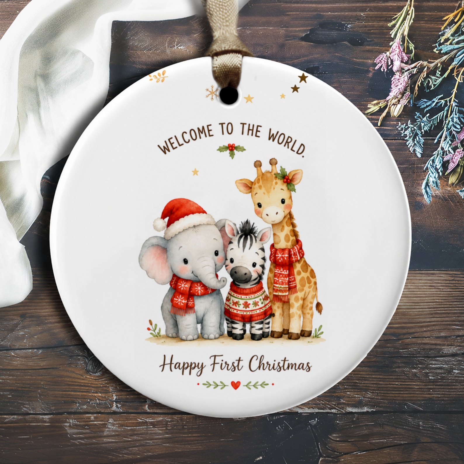 Welcome To The World Happy First Christmas Ornament Cute Animal Baby's First Christmas Gift Keepsake Holiday Decor O2210
