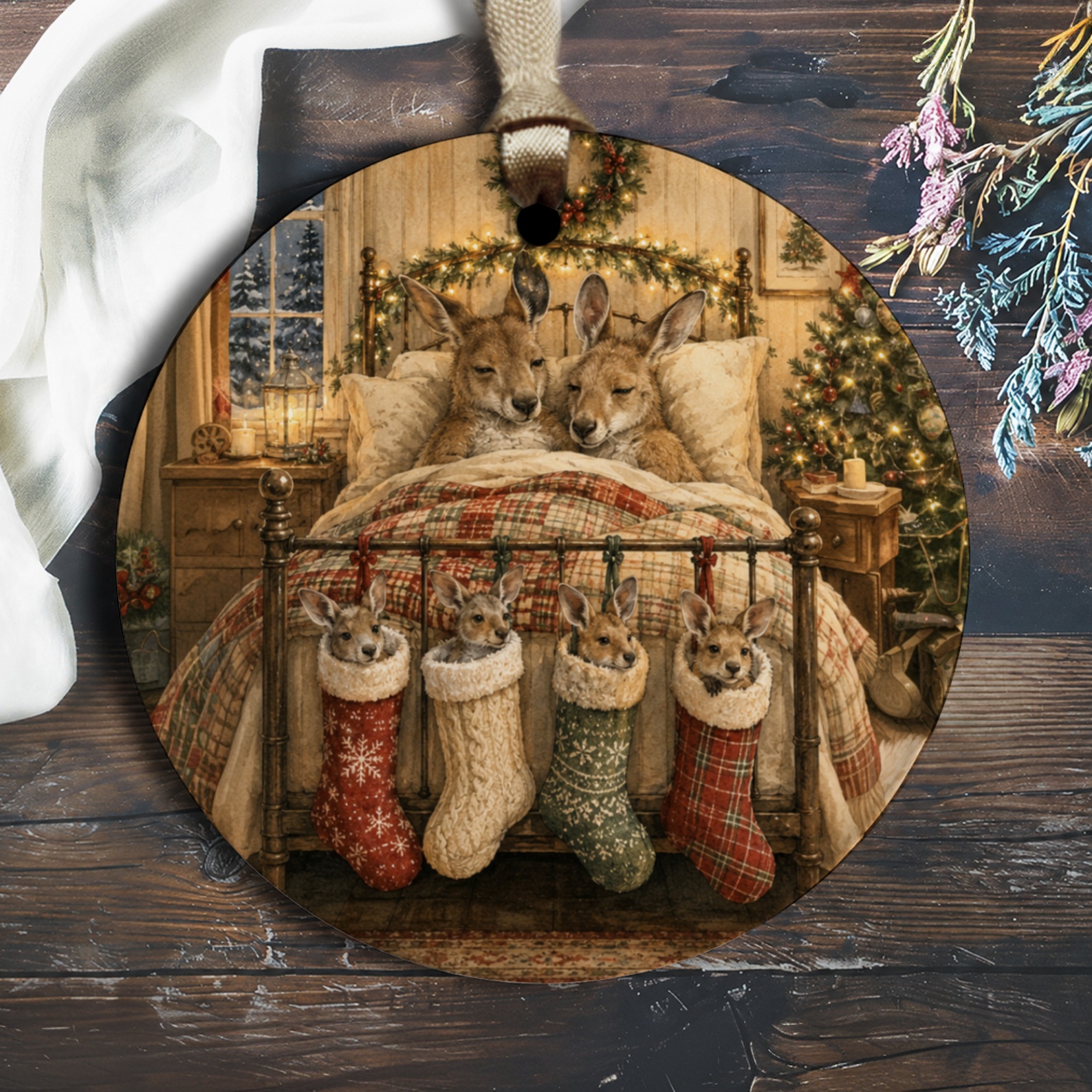 Kangaroo Family Christmas Ornament Cozy Holiday Decor Cute Animal Stockings Festive Tree Decoration For Animal Lovers O2129