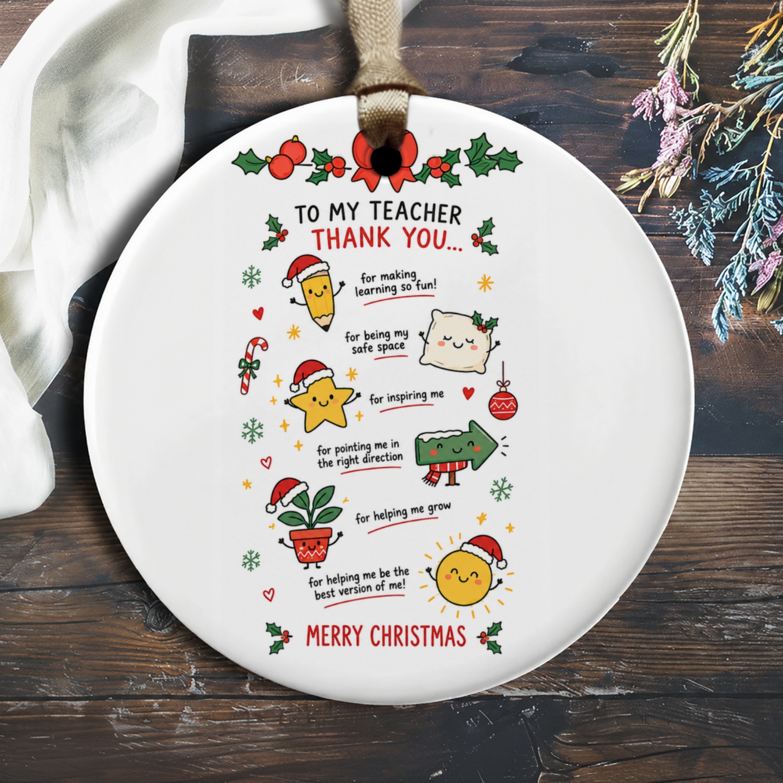 To My Teacher Thank You Christmas Ornament Teacher Appreciation Gift Cute Holiday Decor Merry Christmas Ornament O2217