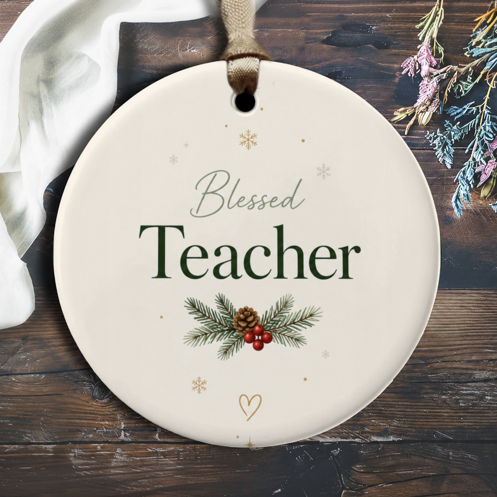 Blessed Teacher Christmas Ornament Holiday Gift For Teacher Pinecone Berries Winter Decoration Educator Appreciation O2218