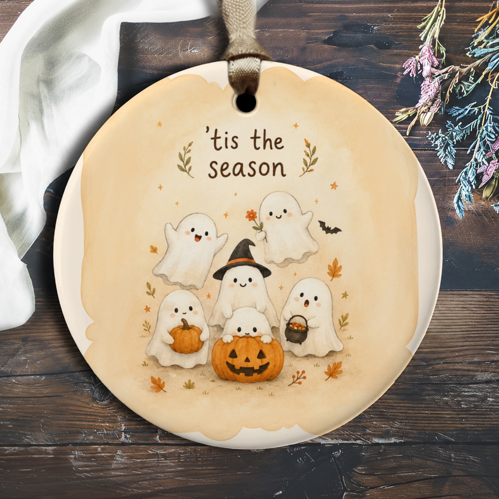 Tis The Season Halloween Ornament Cute Ghosts With Pumpkins Fall Decor Spooky Seasonal Decoration For Home O2230