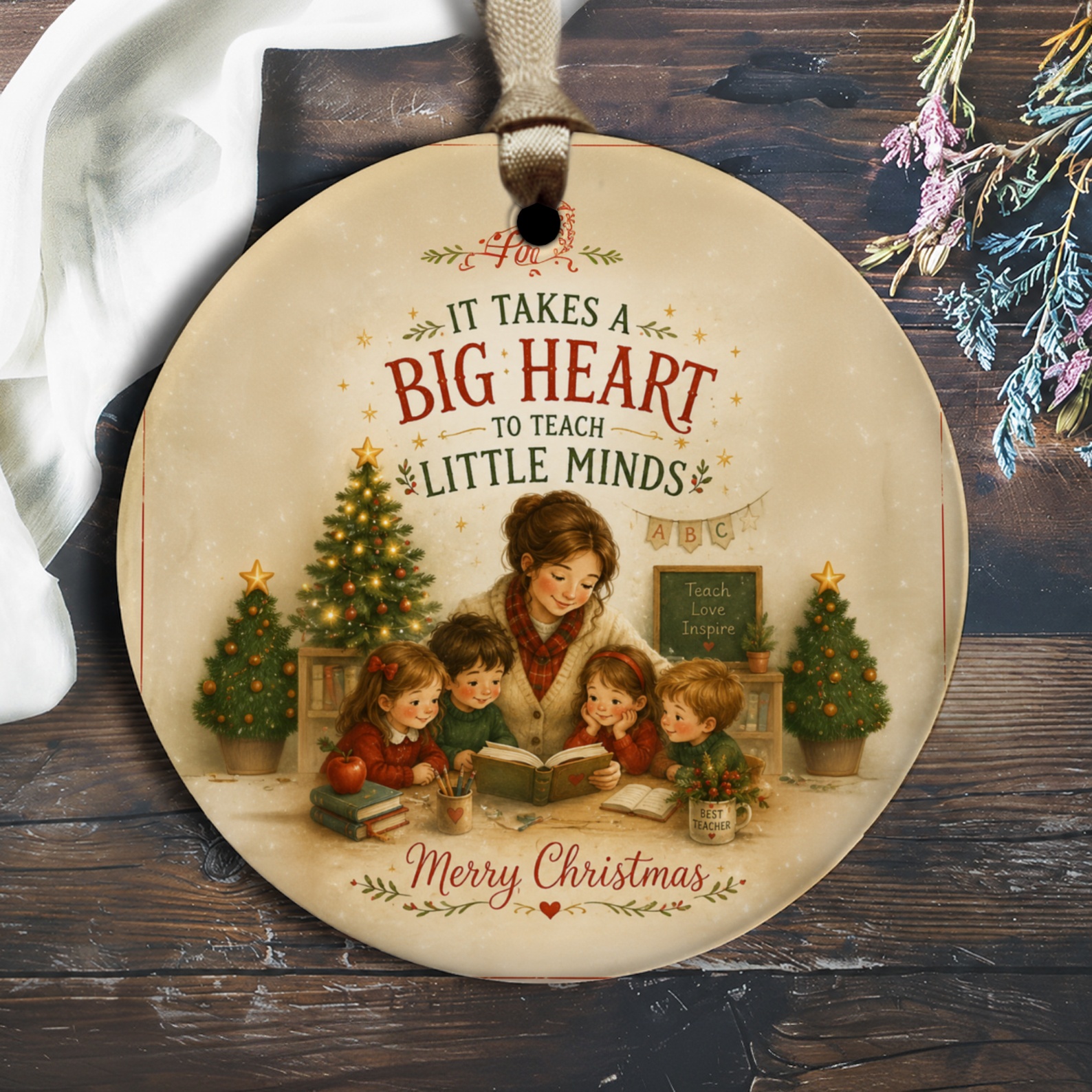 It Takes A Big Heart To Teach Little Minds Christmas Ornament Teacher Gift Holiday Decor Festive Tree Decoration O2231