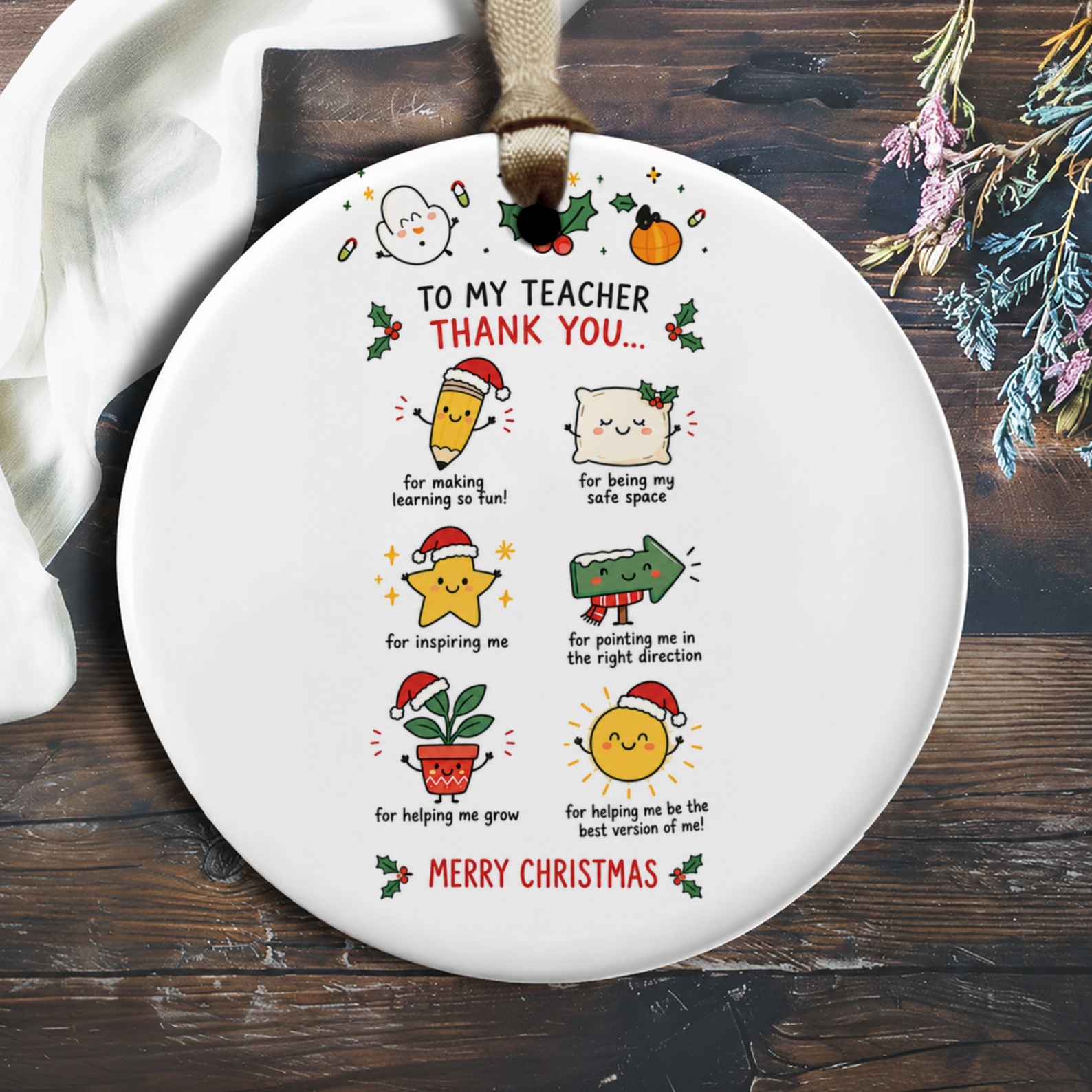 To My Teacher Thank You... Merry Christmas Ornament Teacher Appreciation Christmas Gift Cute Holiday Decor O2232