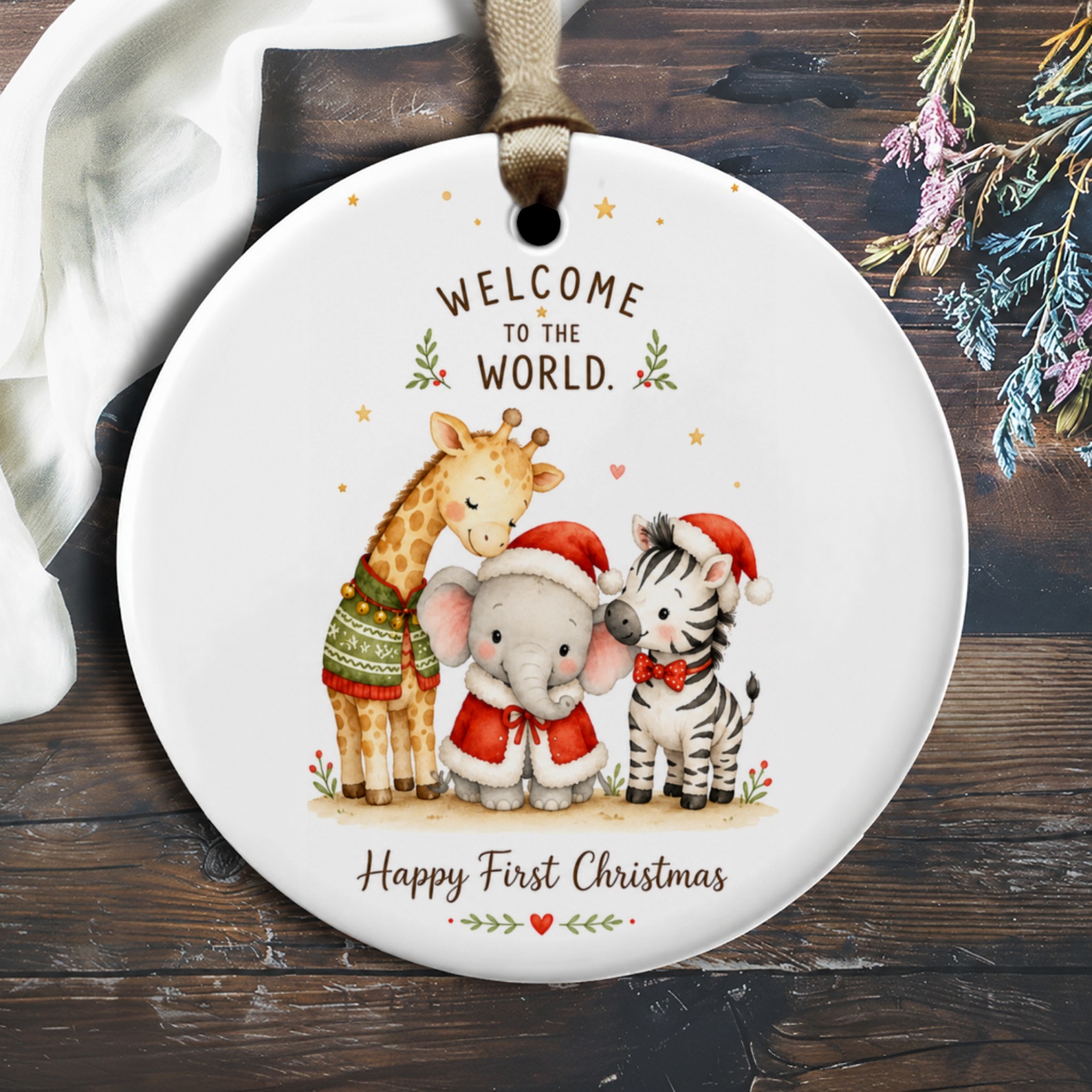 Welcome To The World Happy First Christmas Ornament Baby's First Christmas Cute Animal Ornament Newborn Keepsake Gift O2233