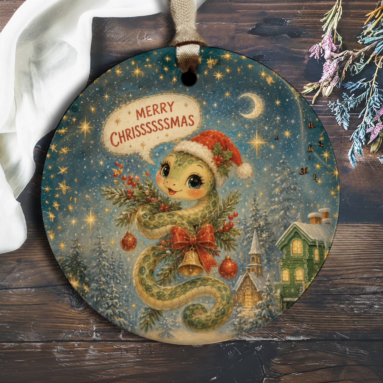 Merry Chrissssssmas Cute Snake Ornament Christmas Tree Decoration Holiday Decor Festive Animal Ornament Gift For Reptile Lover O2136