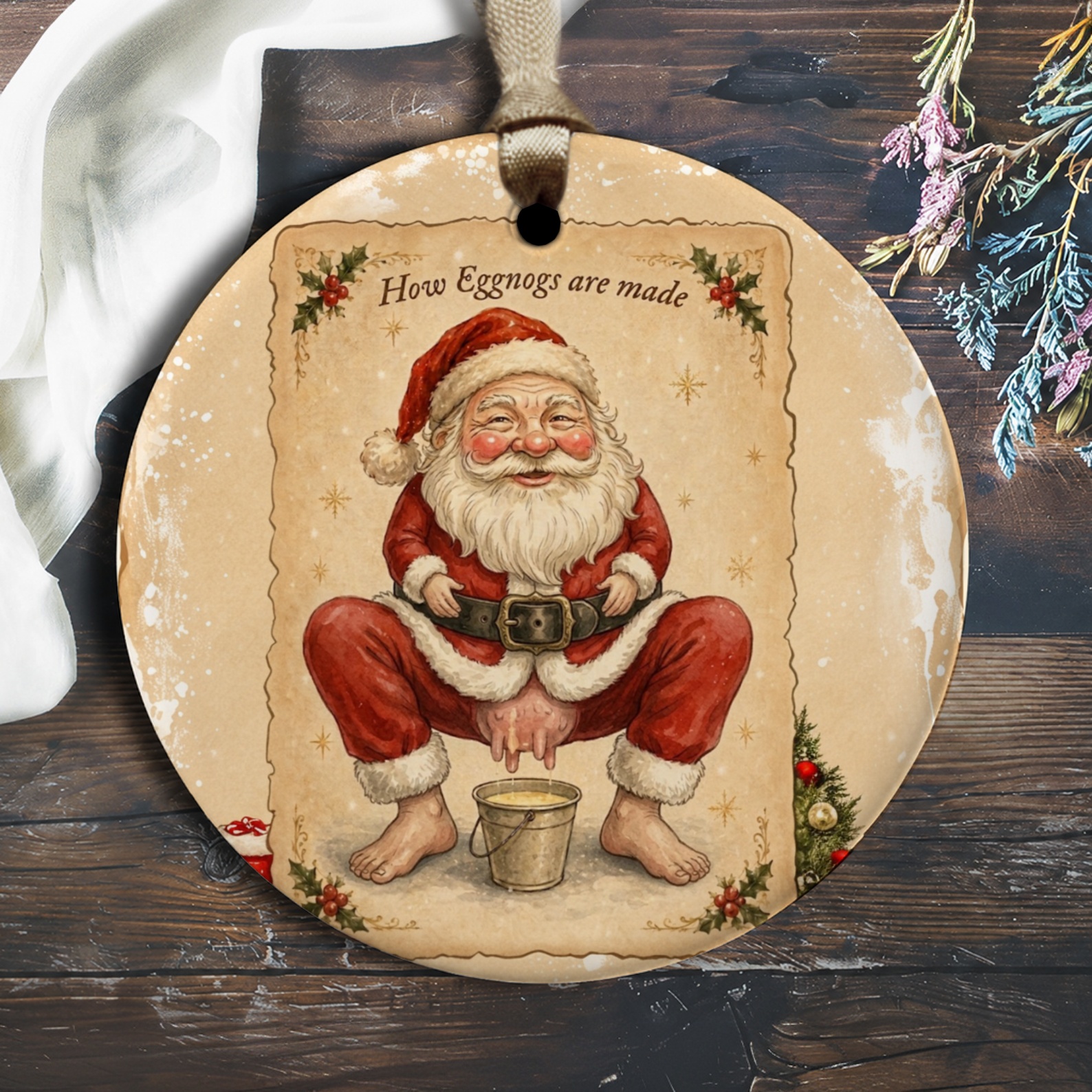 How Eggnogs Are Made Funny Santa Ornament Christmas Decor Holiday Gift For Him Her Unique Xmas Decoration O2182