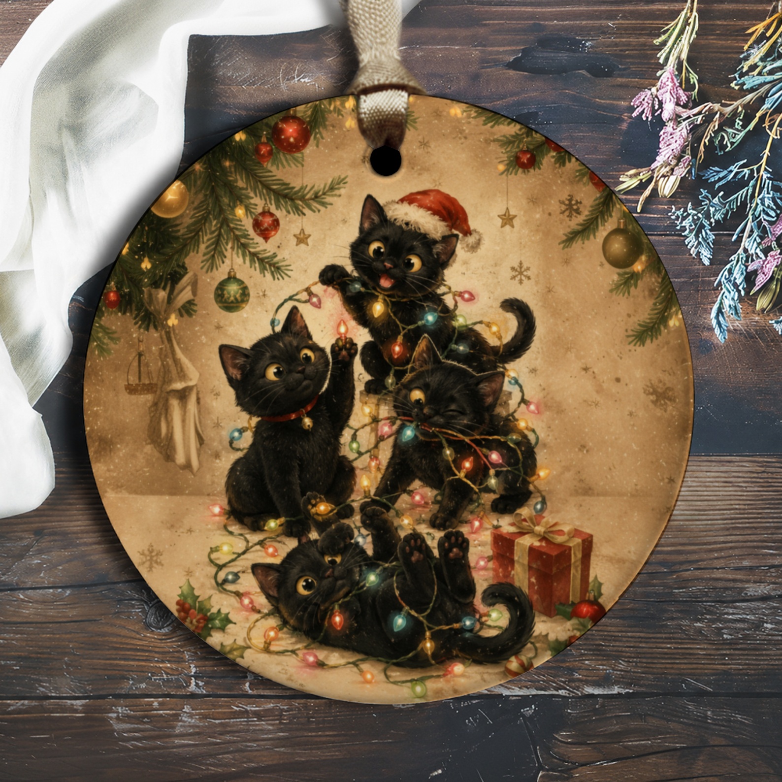 Playful Black Cats Christmas Ornament Cute Holiday Decor Cat Lover Gift Festive Tree Decoration Adorable Feline O2183