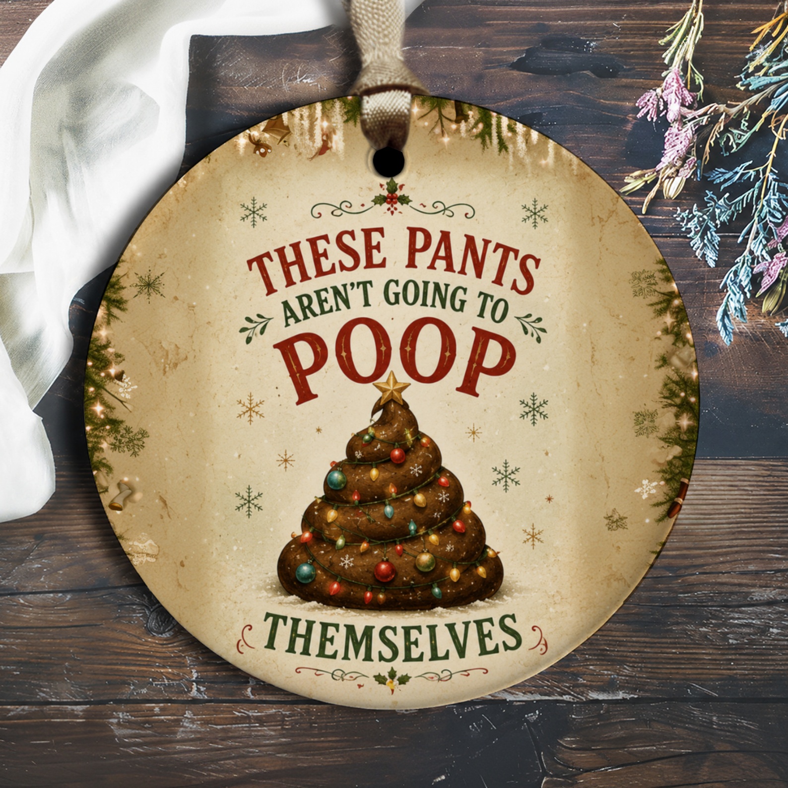 These Pants Aren't Going To Poop Themselves Funny Christmas Ornament Gag Gift Holiday Decor Tree Decoration O2190