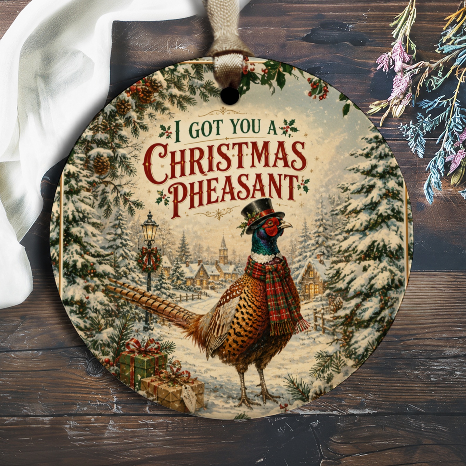 I Got You A Christmas Pheasant Funny Christmas Ornament Festive Holiday Decor Pheasant Lover Gift Winter Scene Decoration O2191