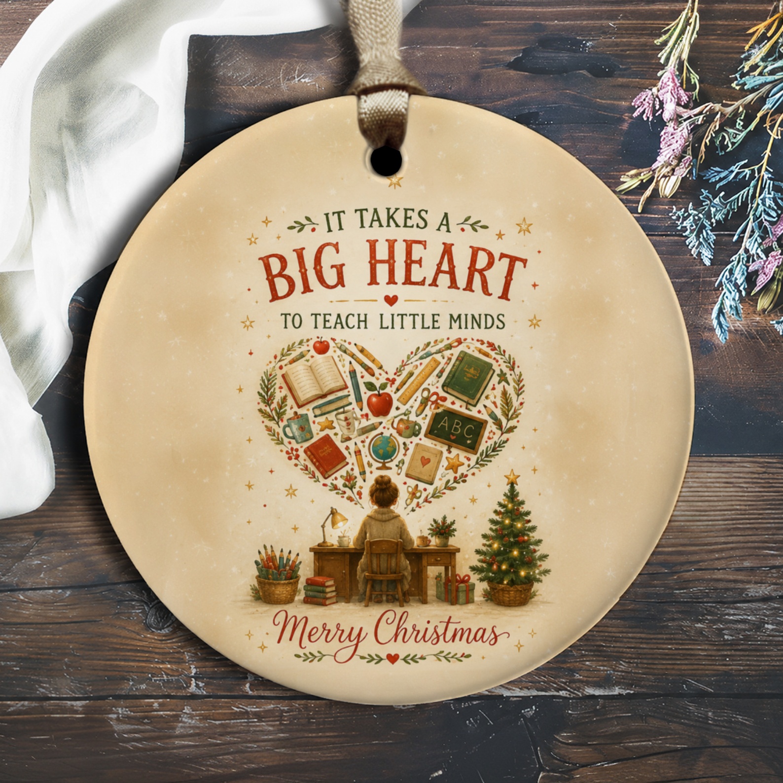 It Takes A Big Heart To Teach Little Minds Merry Christmas Ornament Teacher Gift Holiday Decor School Theme O2206