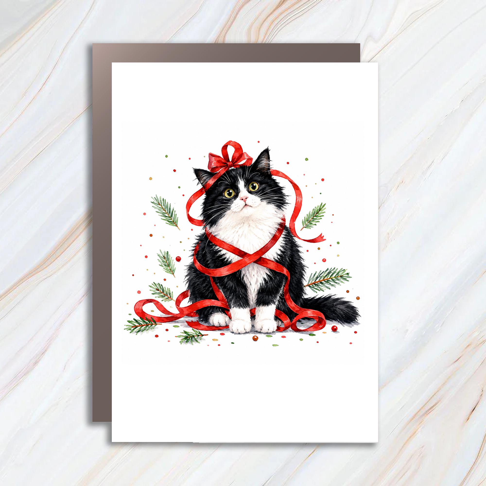 Black Cat Christmas Card Cute Holiday Greeting Card Festive Cat Lover Card Adorable Pet Christmas Card For Cat Owners C1512