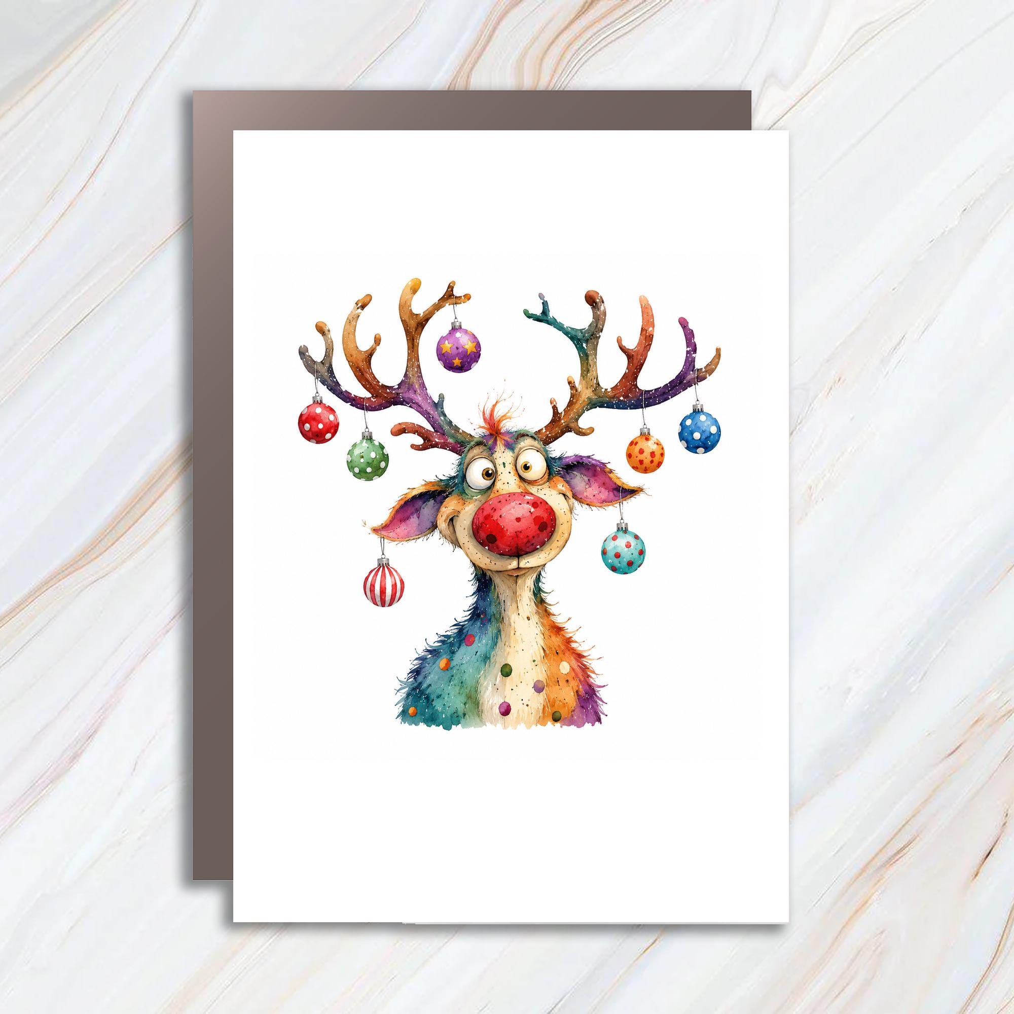 Colorful Reindeer Christmas Card Cute Holiday Greeting Card For Kids Family Fun Festive Animal Art Christmas Card C1510