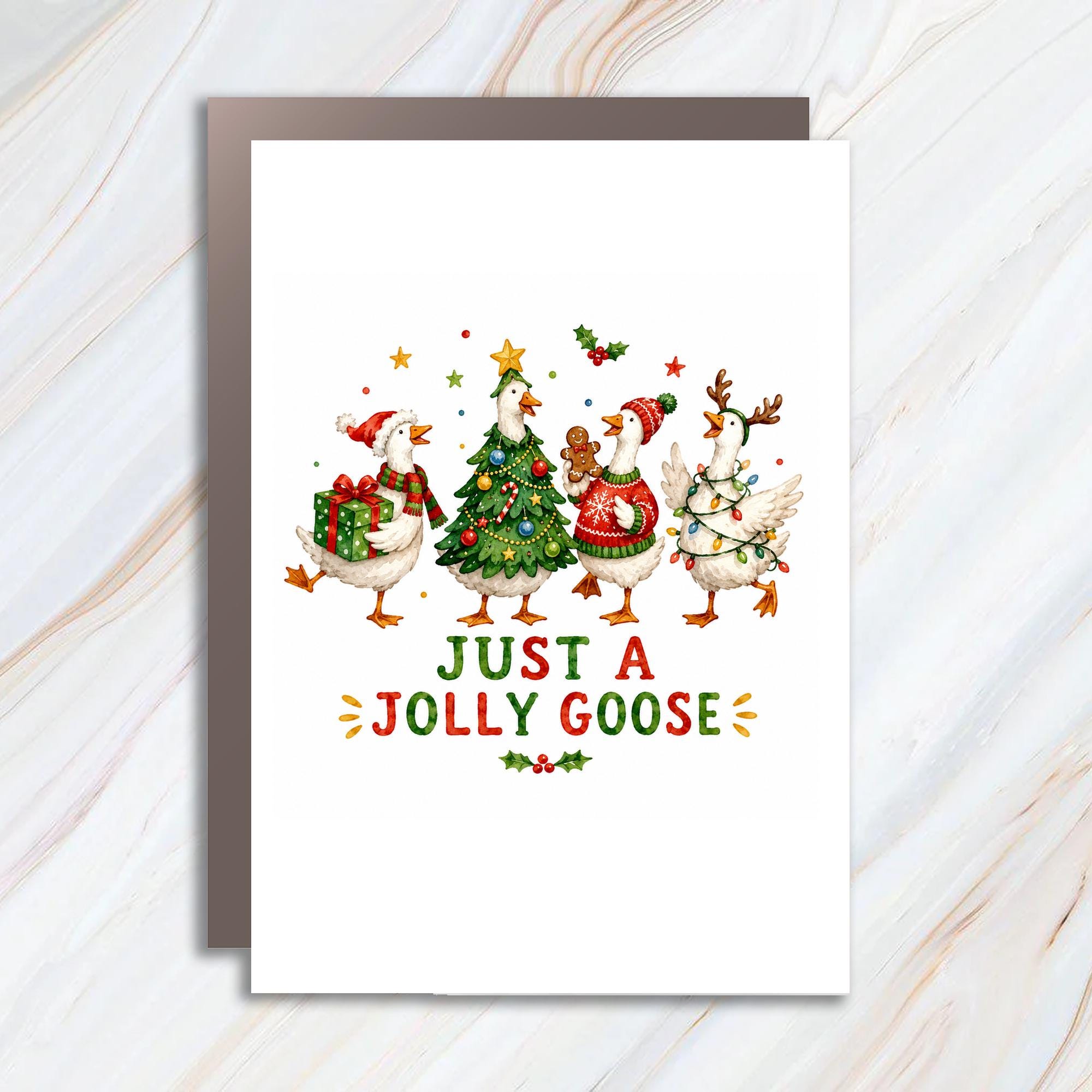Just A Jolly Goose Christmas Card Cute Holiday Greeting Card Festive Geese Funny Xmas Card For Friends Family C1513