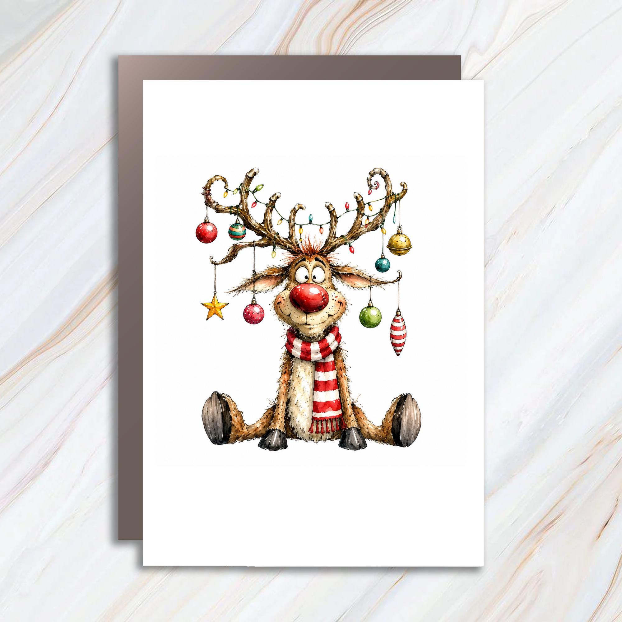 Cute Reindeer Christmas Card Festive Holiday Greeting Card For Kids Family Fun Animal Lover Adorable Reindeer Illustration C1517