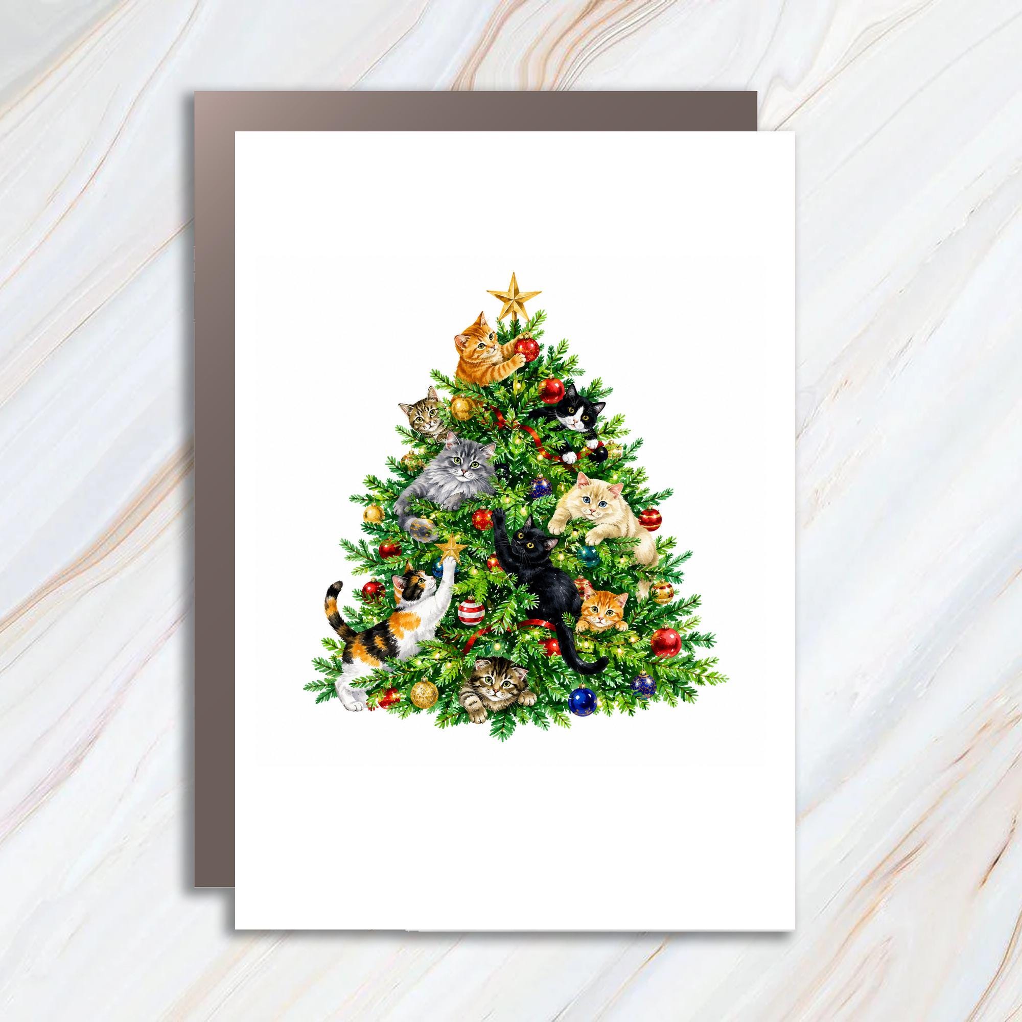 Cats In Christmas Tree Card Cute Holiday Greeting Card For Cat Lovers Festive Christmas Card Animal Lover Xmas Card C1519