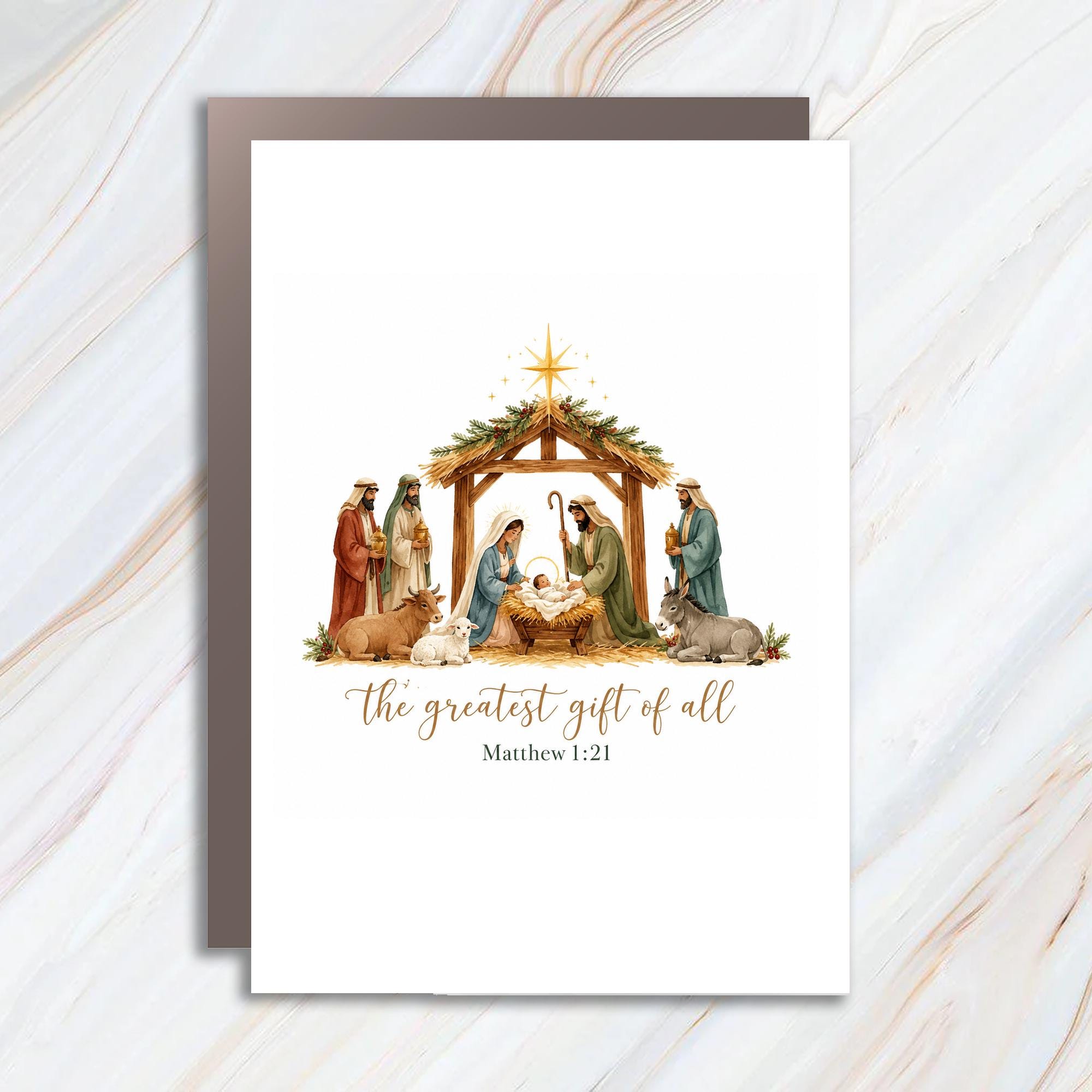 The Greatest Gift Of All Matthew 1:21 Christmas Card Nativity Scene Religious Holiday Card Christian Greeting Card C1536