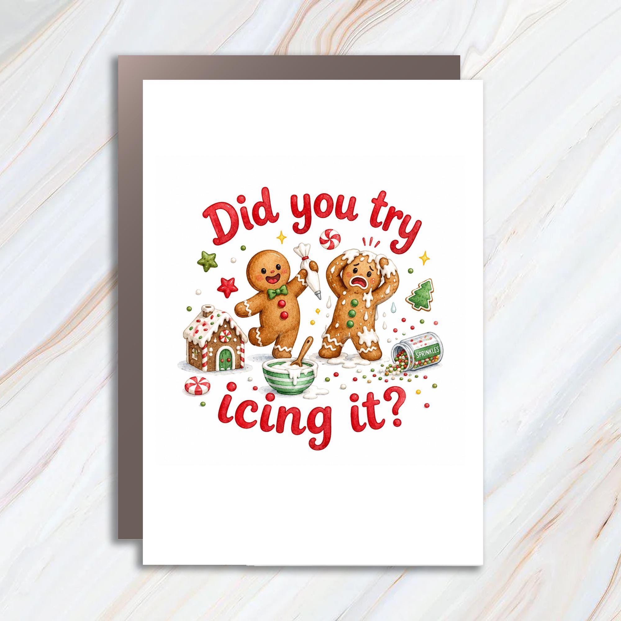 Did You Try Icing It? Funny Christmas Card Gingerbread Cookies Holiday Cute Greeting Card For Friends Family C1527