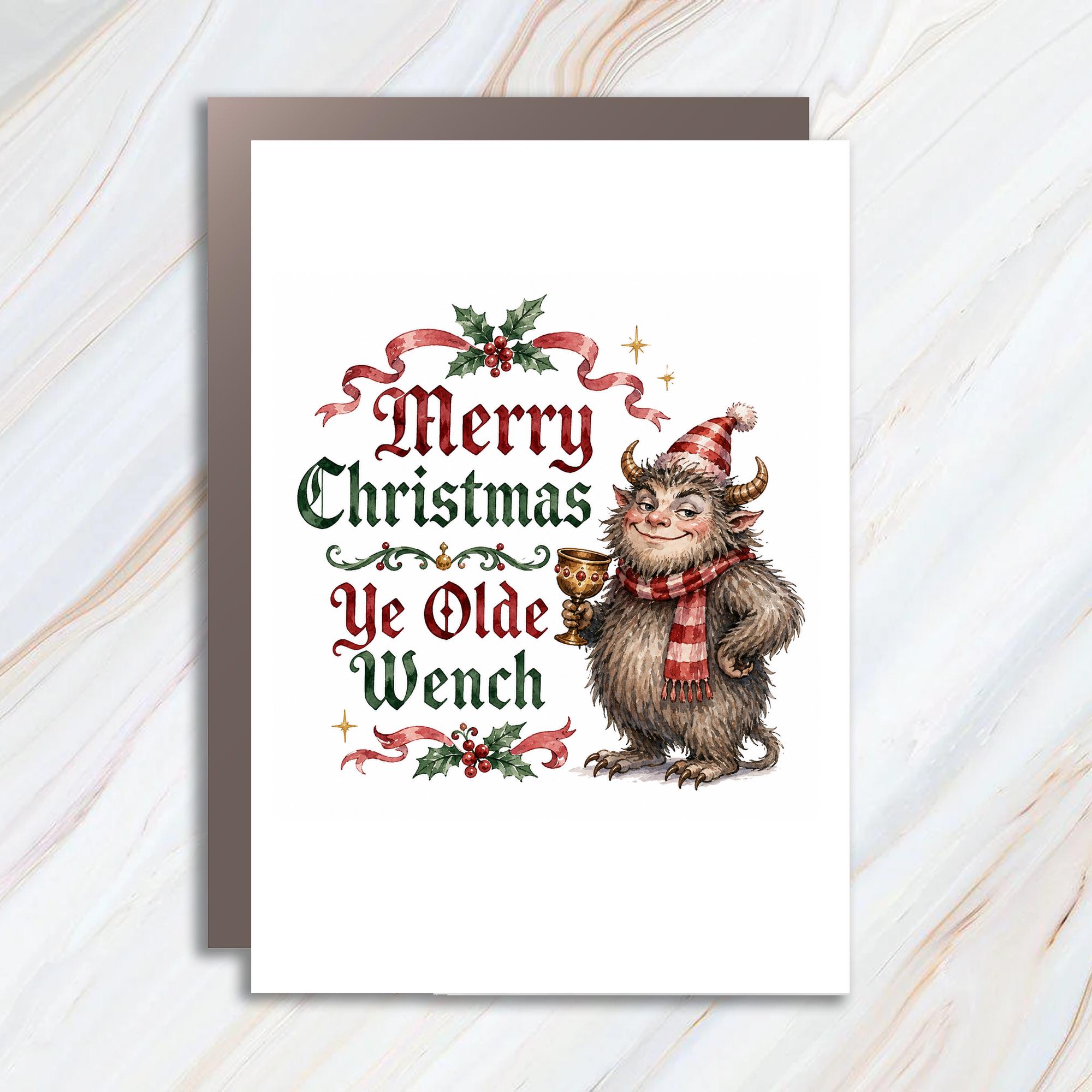 Merry Christmas Ye Olde Wench Funny Christmas Card Festive Creature Holiday Greeting Card For Her Xmas Card C1528