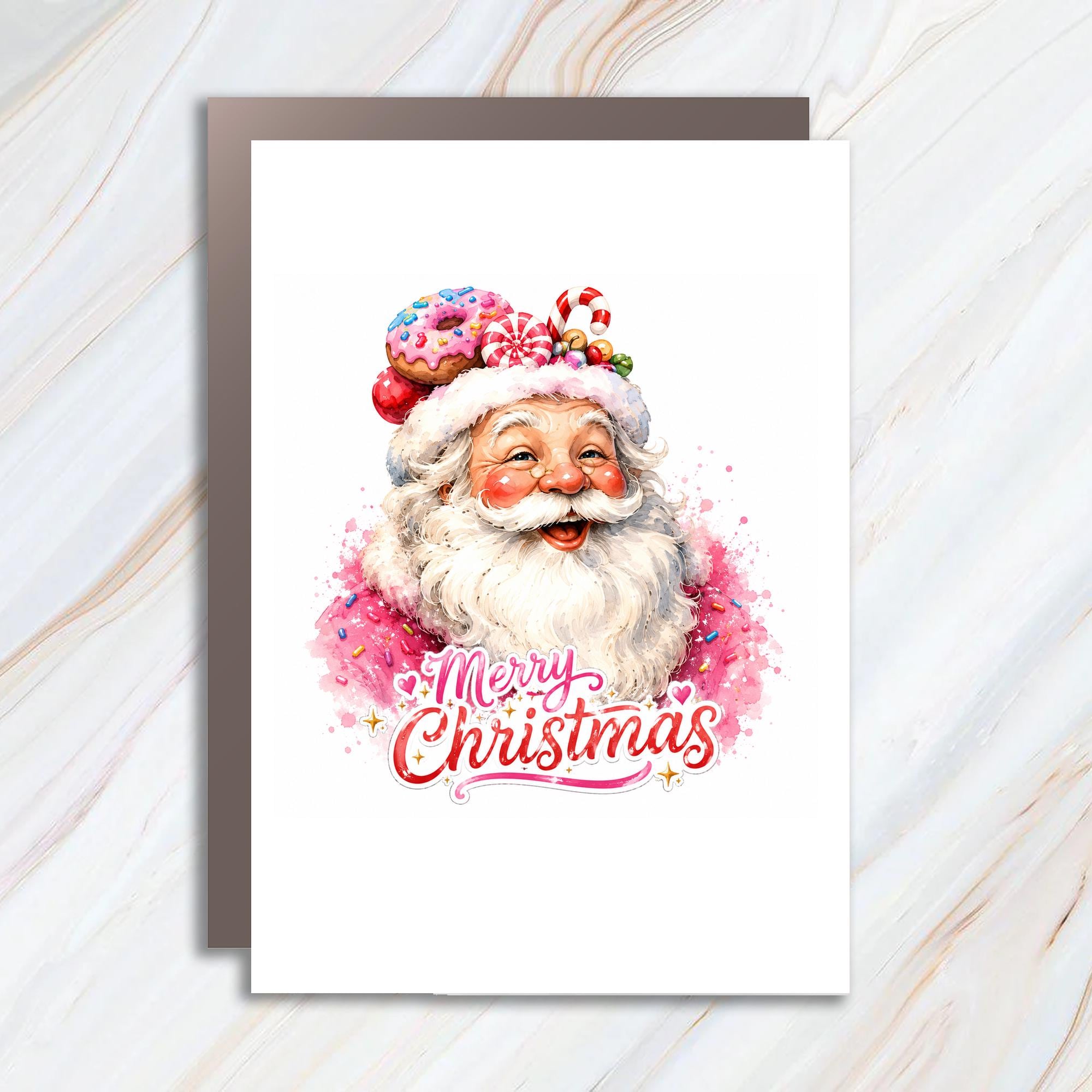 Merry Christmas Santa Claus Card Festive Holiday Greeting Card Cute Santa With Candy Donut Christmas Card For Family C1540