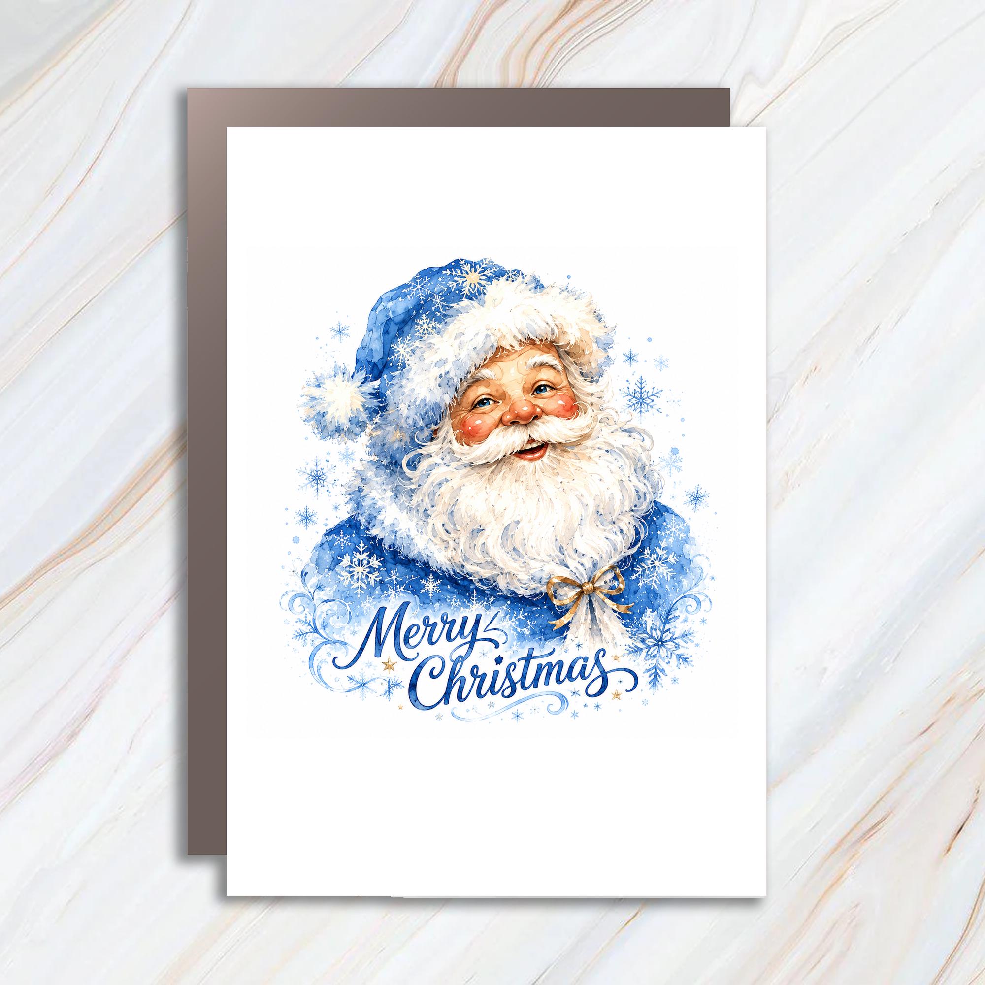 Merry Christmas Santa Claus Card Festive Holiday Greeting Card Blue Snowflakes For Family Friends Xmas Wishes C1541