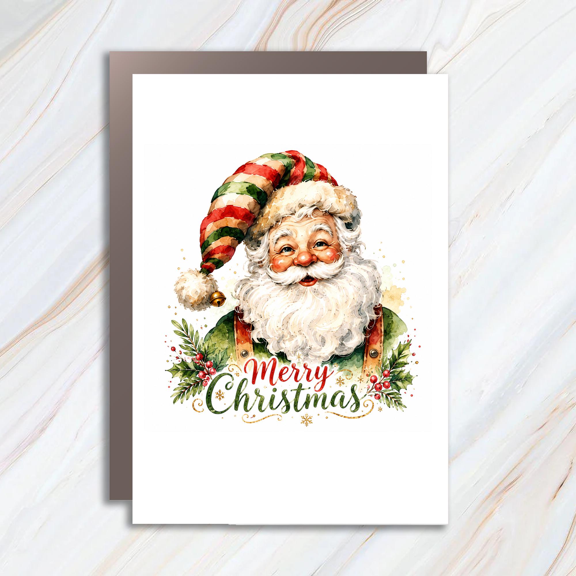 Merry Christmas Santa Claus Card Festive Holiday Greeting Card Watercolor Art Christmas Card For Family Friends C1550