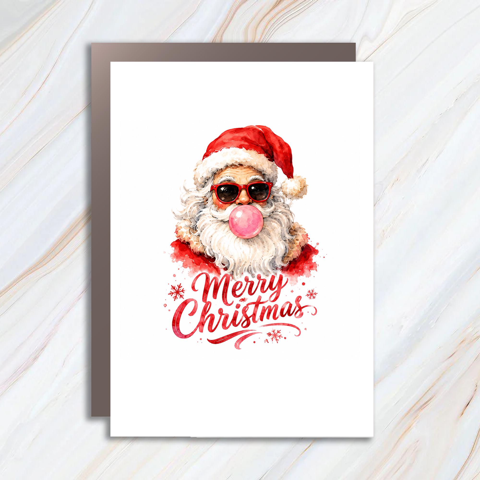Merry Christmas Funny Santa Card Christmas Card With Sunglasses Bubblegum Holiday Greeting Card For Him Her Cute C1551