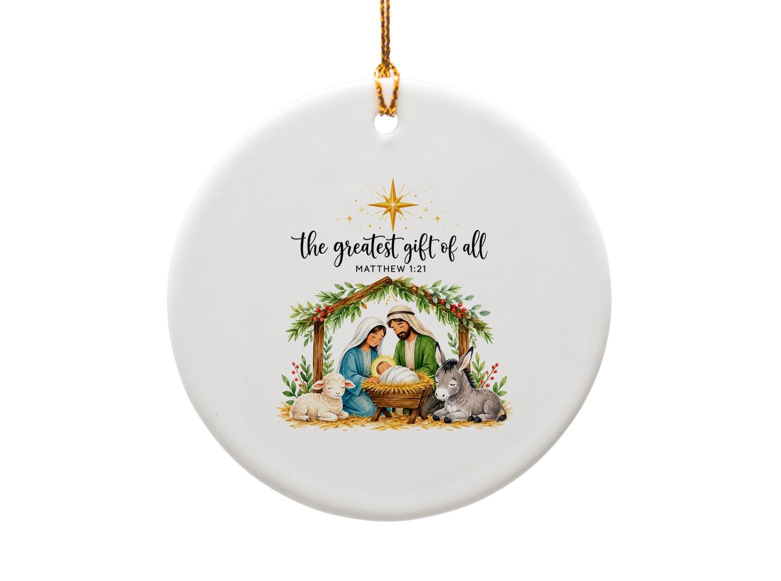 The Greatest Gift Of All Matthew 1:21 Christmas Ornament Nativity Scene Religious Holiday Decor Christian Gift O1514
