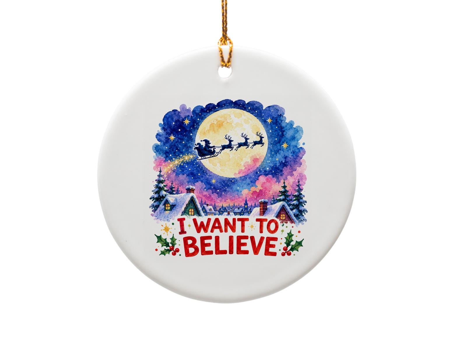 I Want To Believe Christmas Ornament Santa Flying Over Village Holiday Decor Festive Home Decoration Gift For Christmas O1522