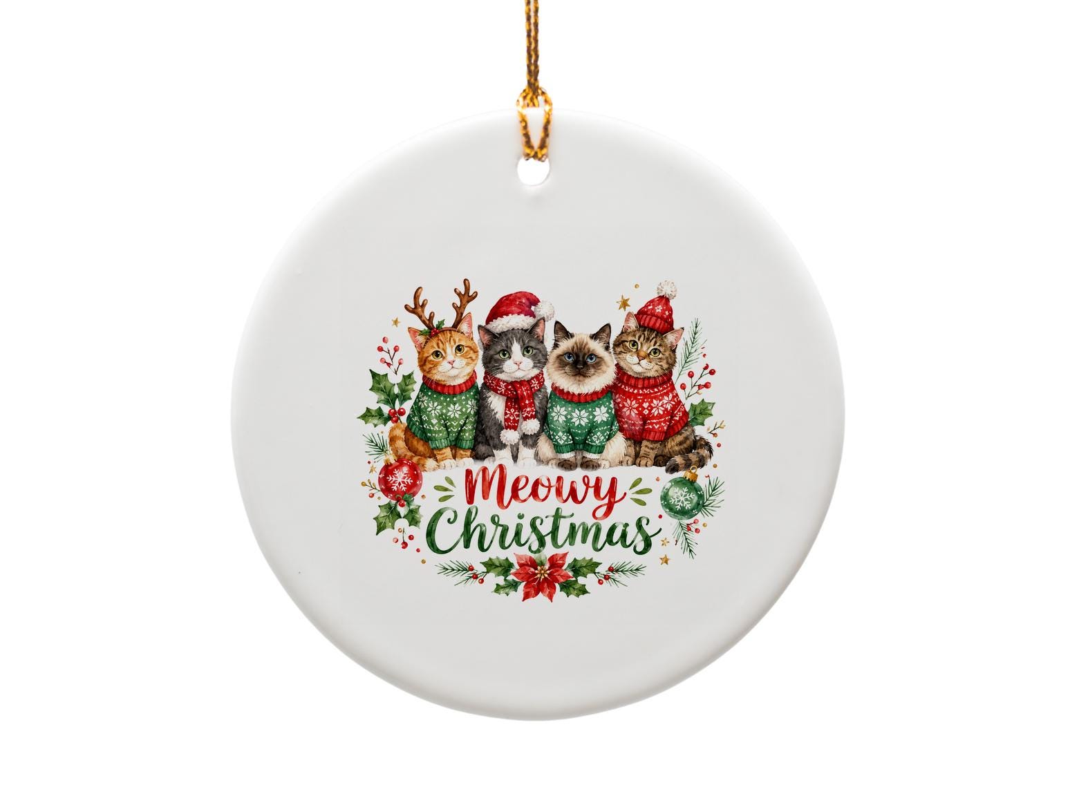 Meowy Christmas Cat Ornament Cute Holiday Decor Christmas Tree Decoration Cat Lover Gift Festive Feline Ornament O1523