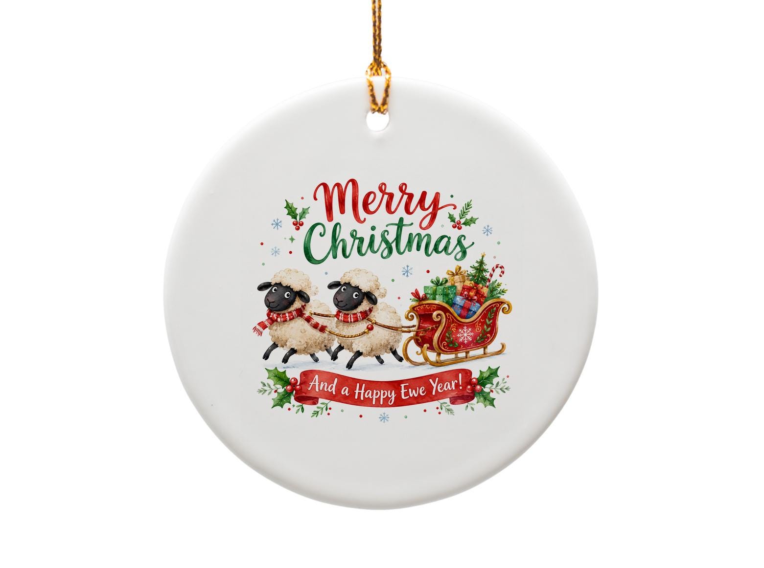 Merry Christmas And A Happy Ewe Year! Funny Sheep Ornament Christmas Decor Cute Holiday Gift Idea Festive Home Decoration O1524