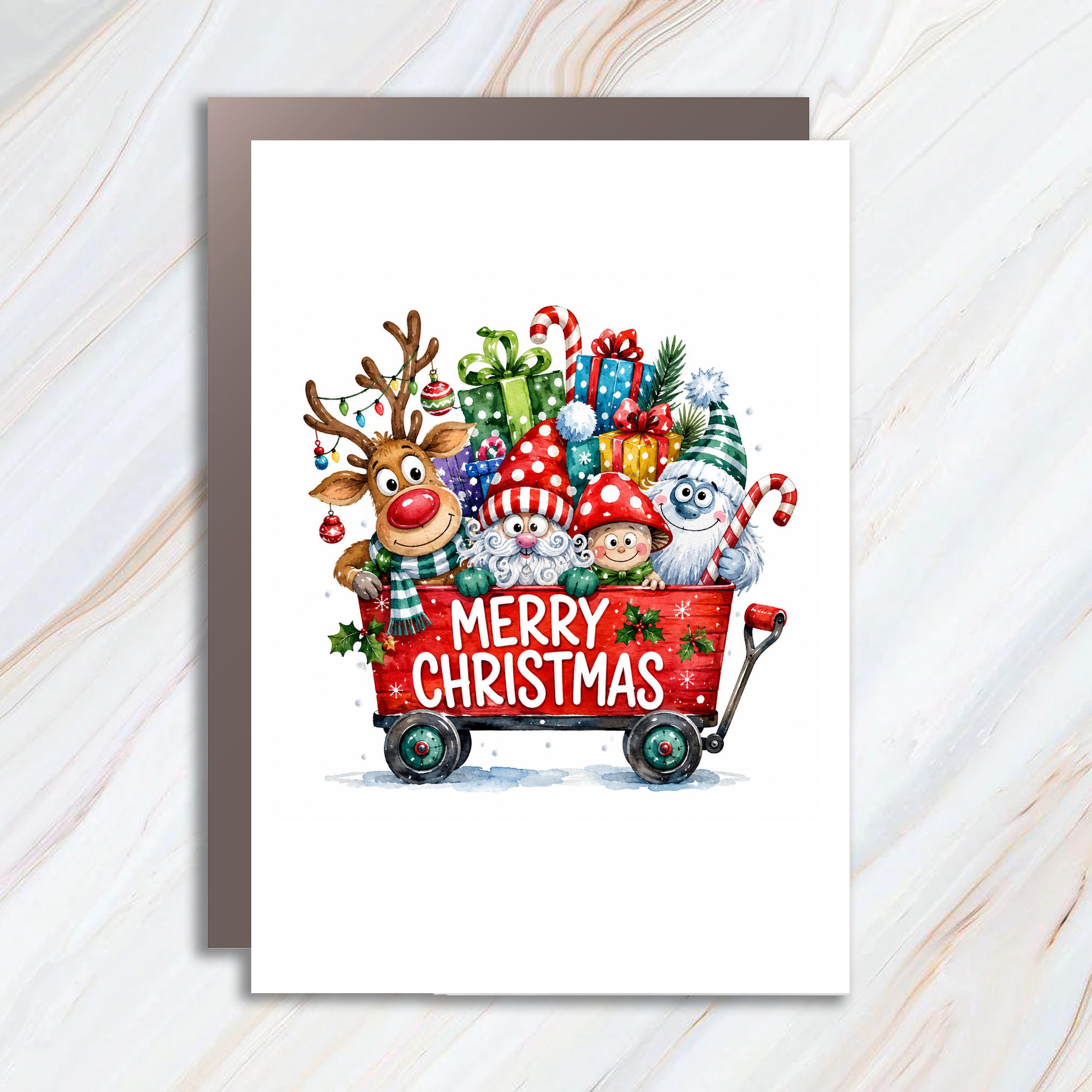 Merry Christmas Festive Greeting Card Cute Reindeer Santa Elf Holiday Card For Kids Family Fun Christmas Card C1544