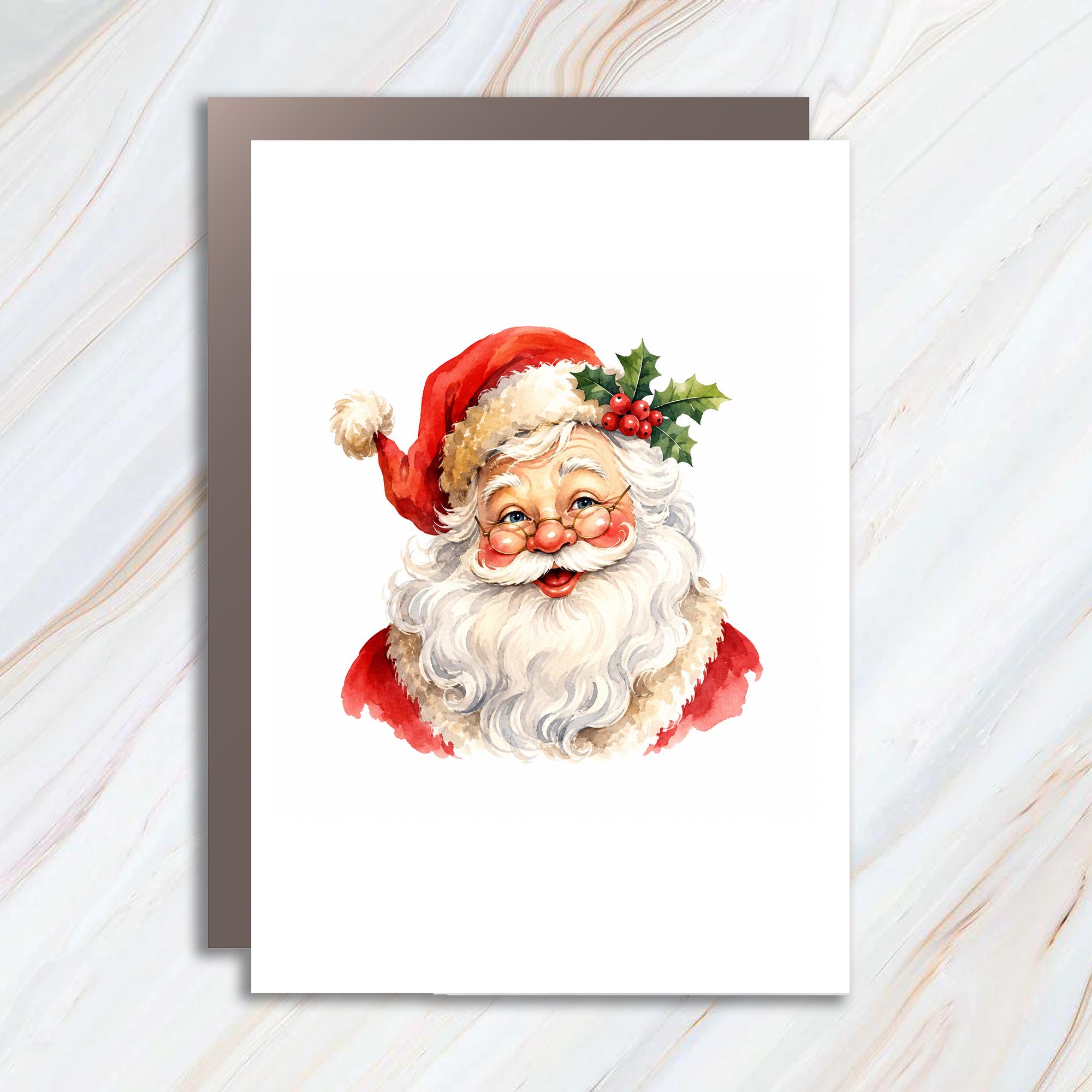 Santa Claus Christmas Greeting Card Festive Holiday Card For Family Watercolor Santa Illustration Cute Xmas Card C1549