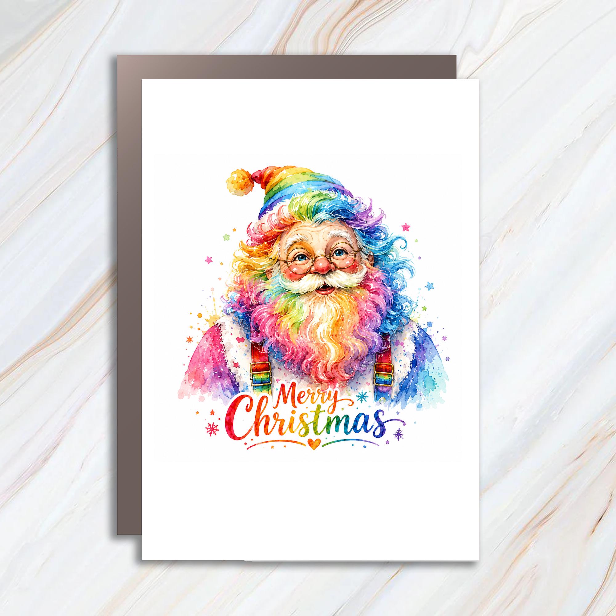 Merry Christmas Rainbow Santa Claus Christmas Card Colorful Holiday Greeting Card Festive Santa Art For Family Friends C1553