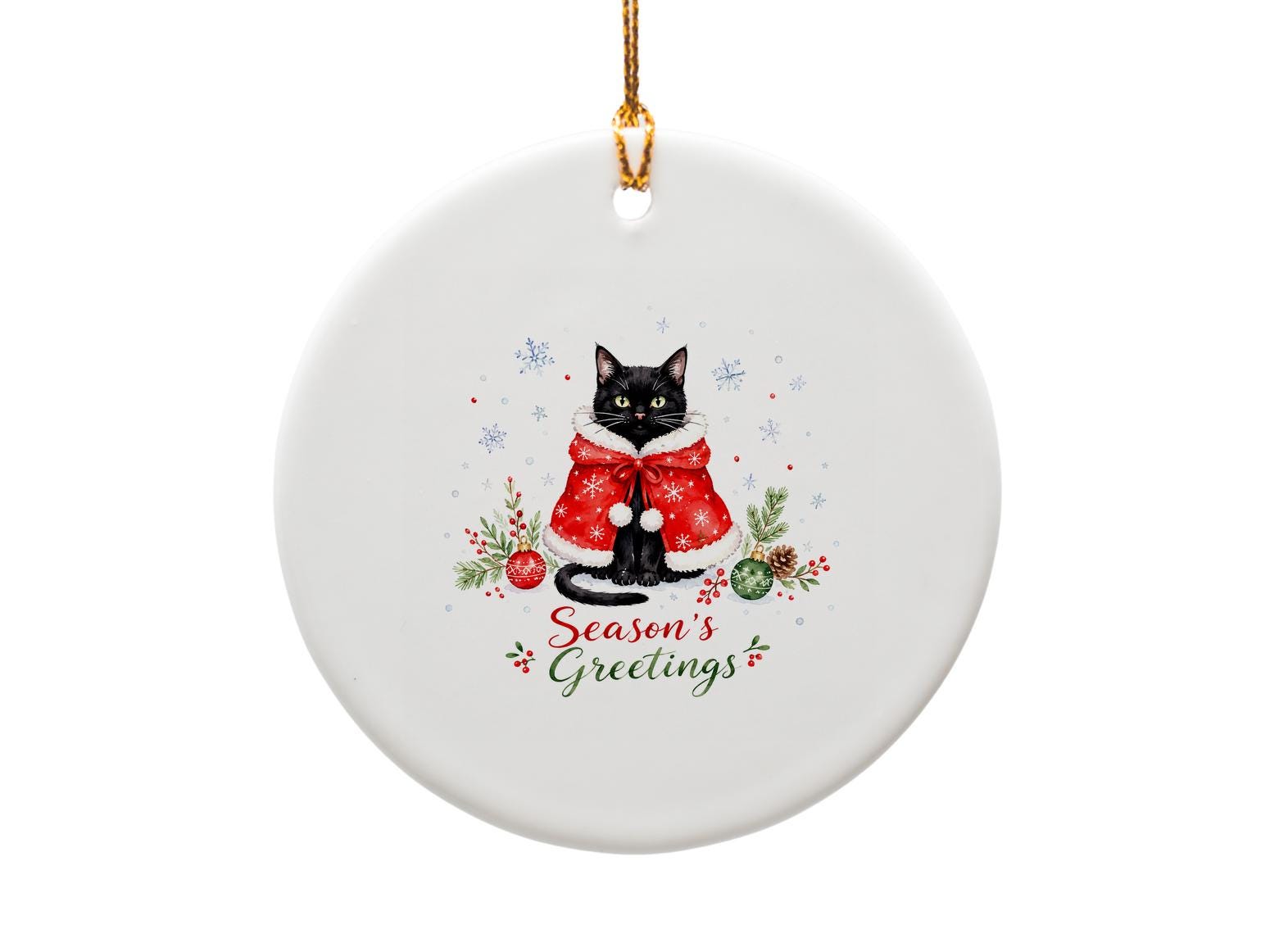 Season's Greetings Christmas Ornament Black Cat Holiday Decor Cute Festive Decoration Winter Cat Lover Gift O1520