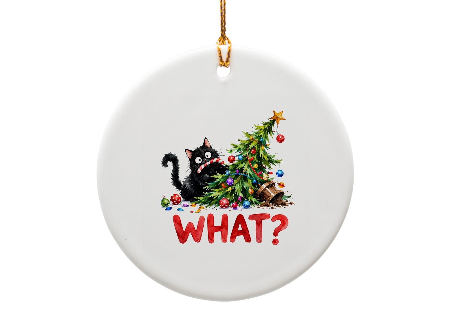 What? Funny Cat Christmas Ornament Cute Holiday Decor Cat Lover Gift Tree Decoration Xmas Ornament O1548