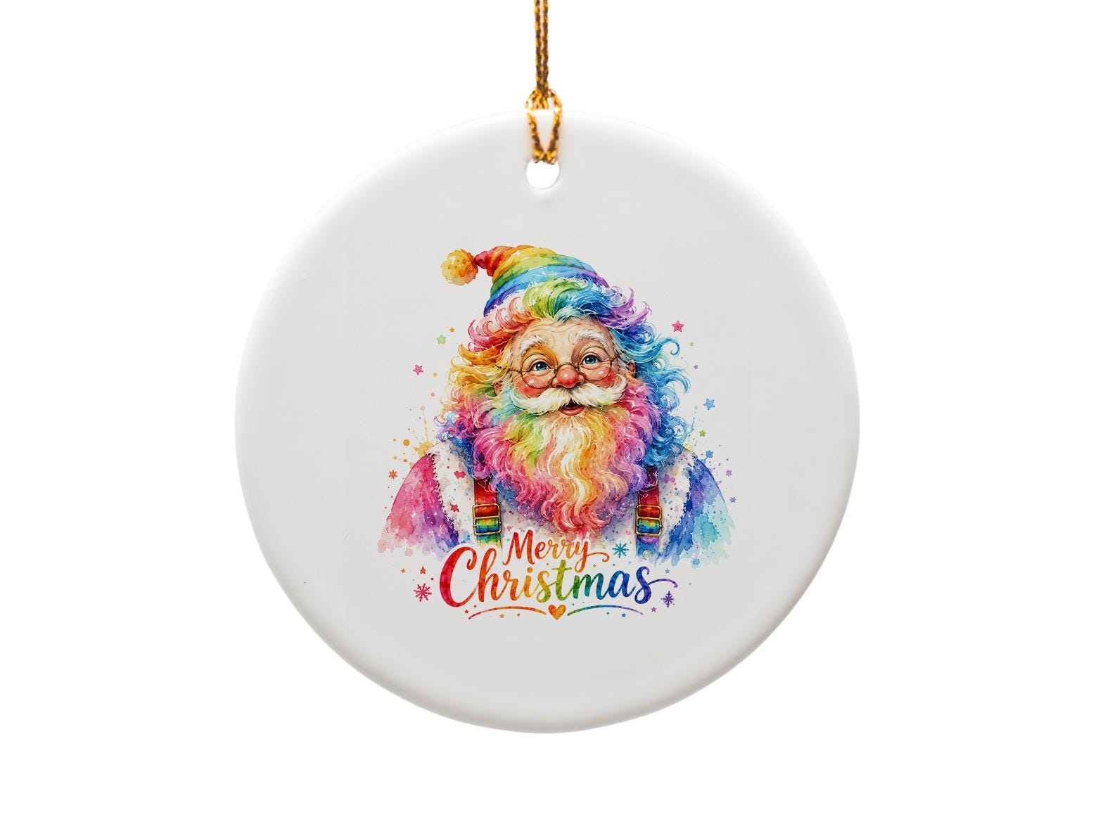 Merry Christmas Rainbow Santa Ornament Colorful Holiday Decor Festive Xmas Tree Decoration Unique Christmas Gift O1553