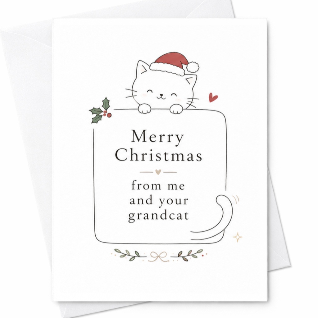 Merry Christmas From Me And Your Grandcat Cute Cat Christmas Card For Cat Lover Holiday Greeting Card Animal Lover C6494
