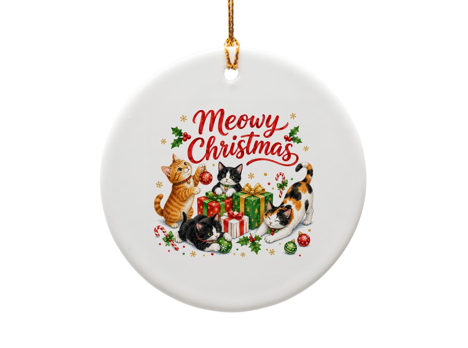 Meowy Christmas Cat Ornament Cute Holiday Decor Christmas Tree Decoration Gift For Cat Lovers Festive Kitty Ornament O1532
