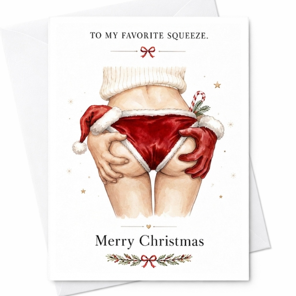 To My Favorite Squeeze. Merry Christmas Card Funny Santa-Themed Holiday Greeting Card For Partner Cute Xmas Card C6510