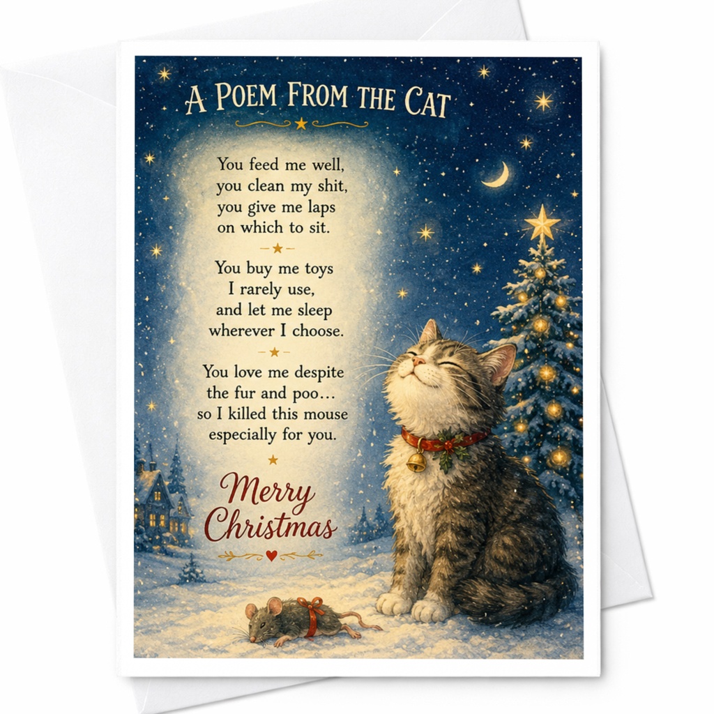 A Poem From The Cat Merry Christmas Card Funny Cat Lover Holiday Greeting Card Cute Animal Christmas Card For Pet Owners C6516