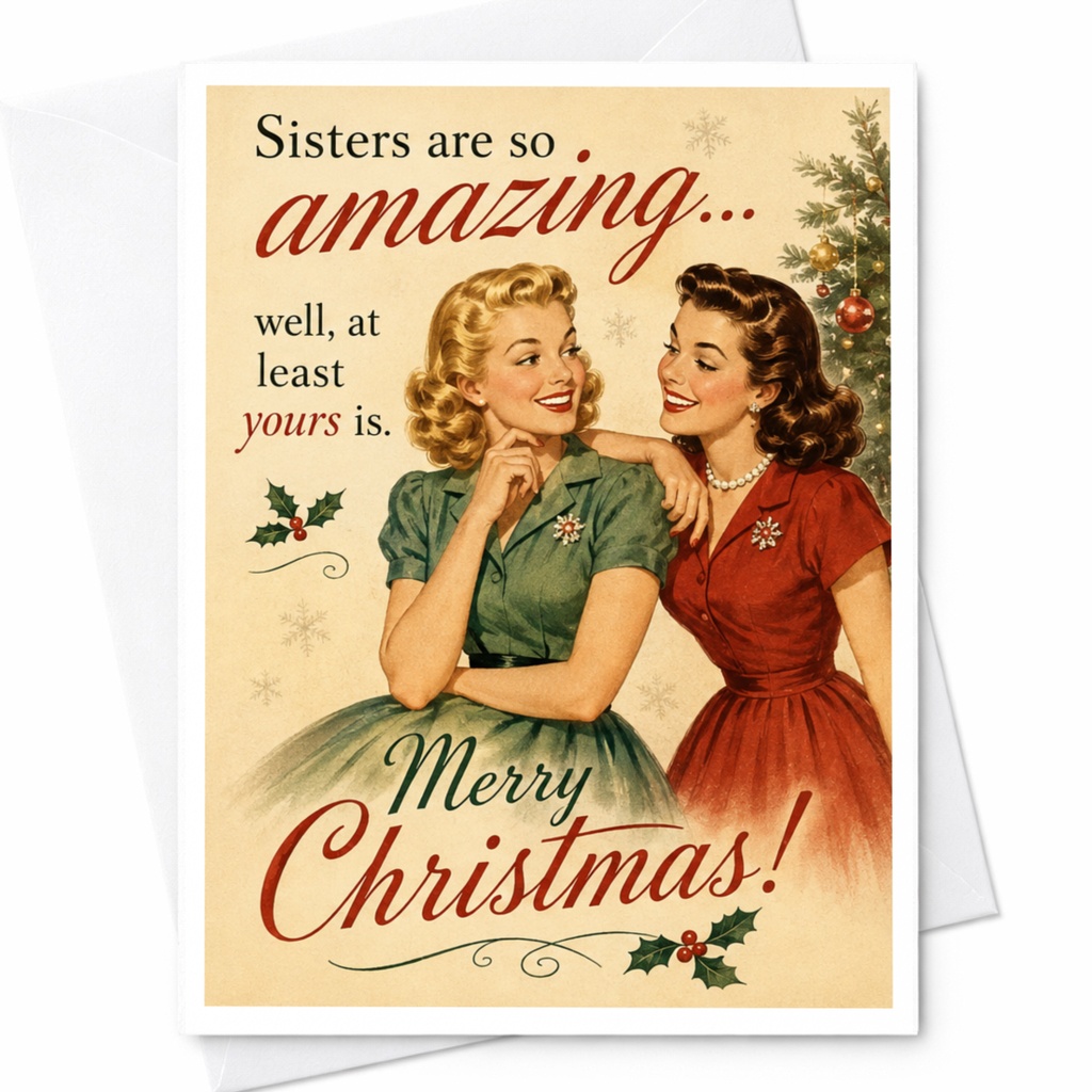 Sisters Are So Amazing... Well, At Least Yours Is. Merry Christmas! Funny Christmas Card For Sister Vintage Style Holiday Card C6517