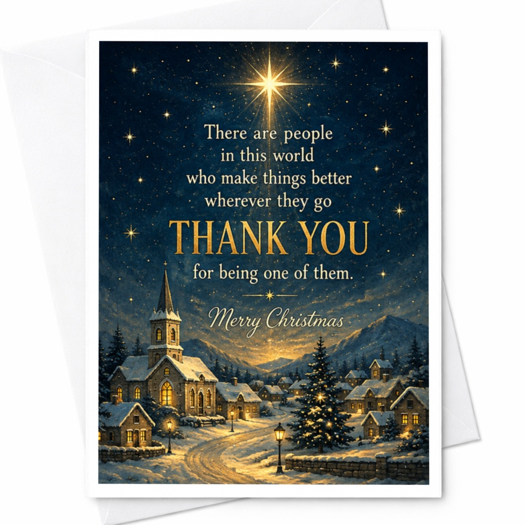 There Are People Who Make Things Better Thank You Merry Christmas Card Snowy Village Scene Holiday Greeting Card C6519
