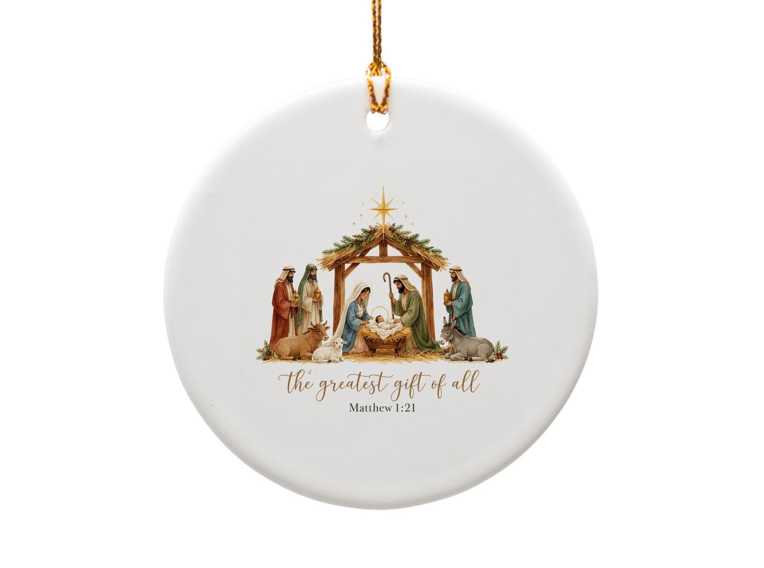 The Greatest Gift Of All Matthew 1:21 Christmas Ornament Nativity Scene Religious Holiday Decor Christian Gift O1536