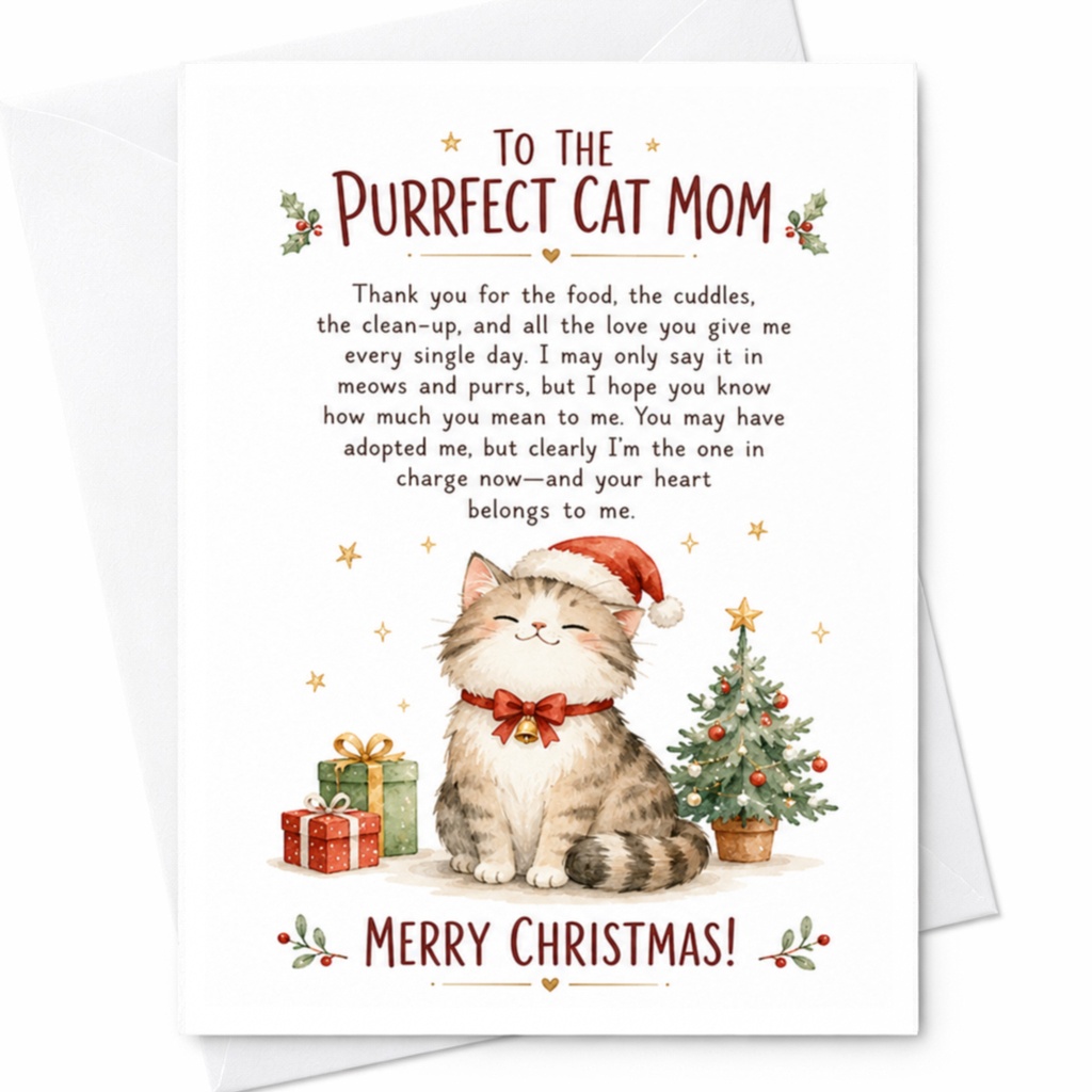To The Purrfect Cat Mom Christmas Card Cute Cat Lover Holiday Greeting Card For Her From Pet Adorable Festive Xmas Card C6529