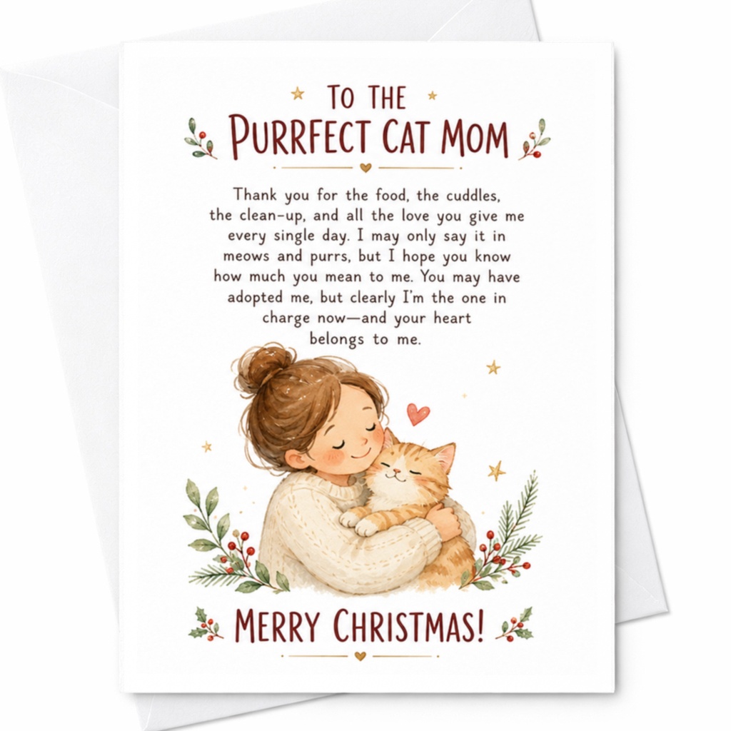 To The Purrfect Cat Mom Merry Christmas Card Cute Holiday Greeting For Cat Lover Festive Cat Mom Card From Pet C6530