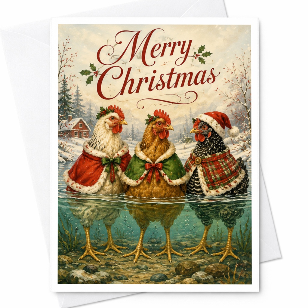 Merry Christmas Card Festive Chickens Holiday Greeting Card Cute Animal Christmas Card For Chicken Lover Funny Xmas Card C6539