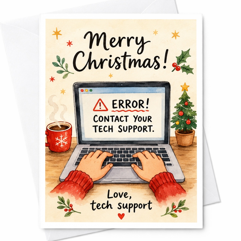 Merry Christmas! Error! Contact Your Tech Support Christmas Card Funny Tech Support Holiday Card For Coworker Office C6547