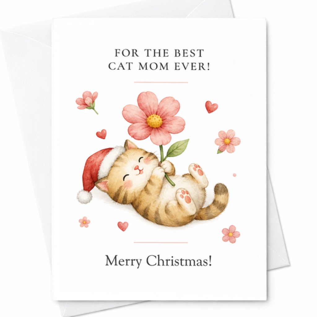 For The Best Cat Mom Ever! Merry Christmas! Cute Cat Christmas Card For Cat Lover Mom Holiday Greeting Card Adorable Feline C6556