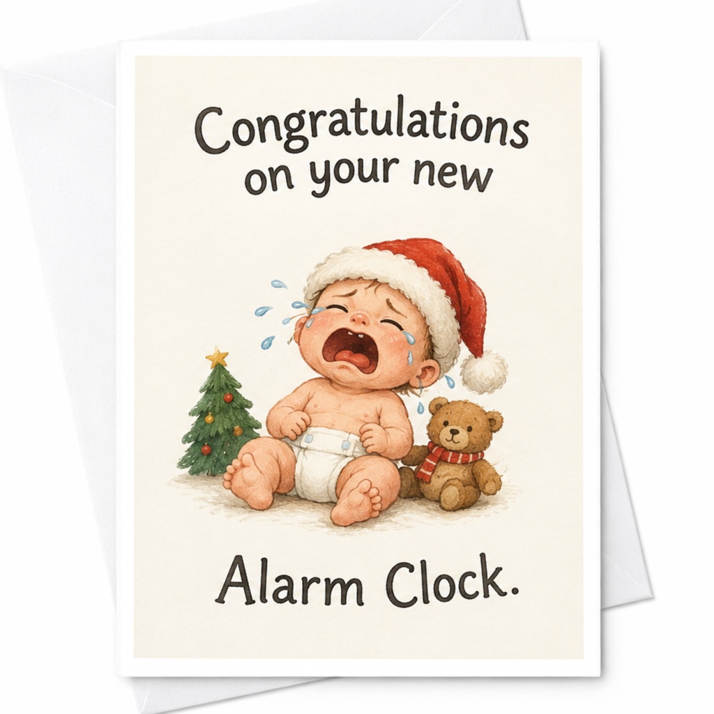 Congratulations On Your New Alarm Clock New Baby Card Funny Christmas Baby Announcement Cute Santa Hat Card For Parents C6566