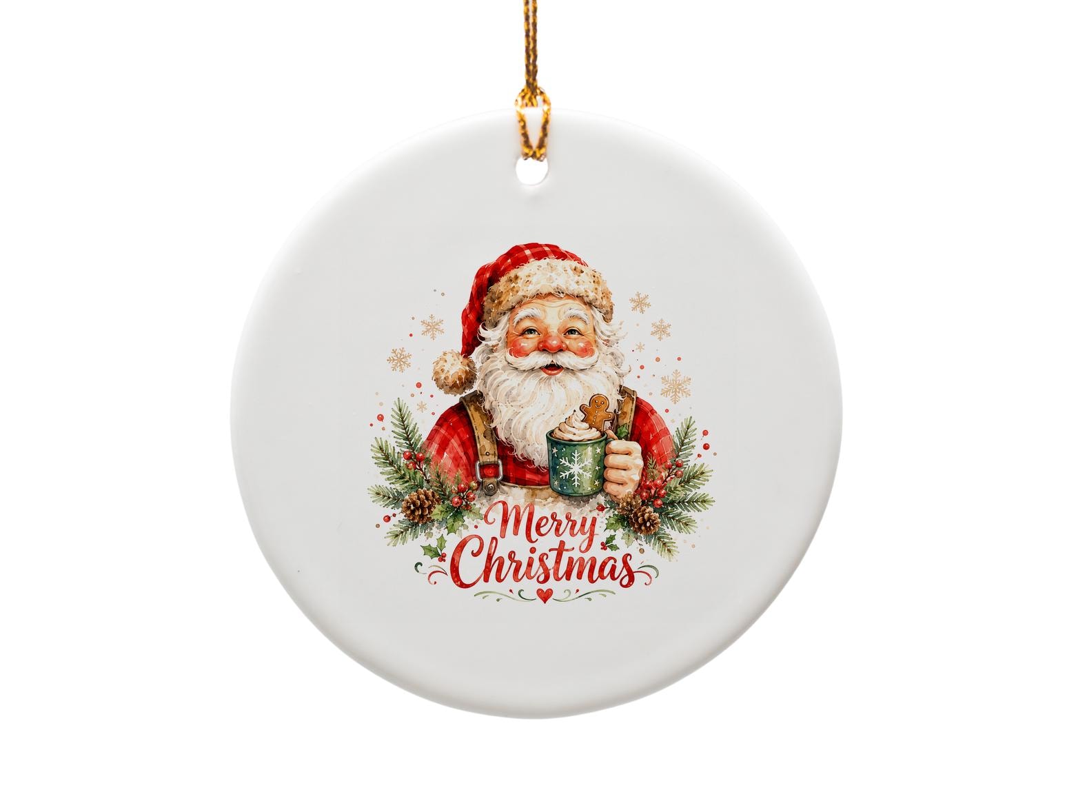 Merry Christmas Ornament Festive Santa With Hot Cocoa Gingerbread Holiday Decor Christmas Tree Decoration Gift O1542